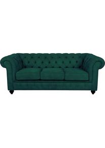 Chesterfield-Sofa »Duc 3-Sitzer« hochwertige Knopfheftung im Rücken, Samtoptik mit changierender Optik , grün , Home Affaire