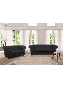 Chesterfield-Sofa »Duc 3-Sitzer« hochwertige Knopfheftung im Rücken, Samtoptik mit changierender Optik , grau , Home Affaire
