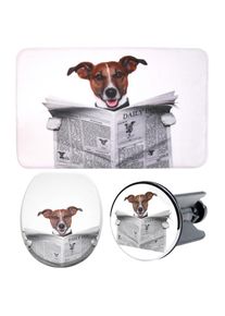 Badaccessoire-Set »Newspaper« bestehend aus WC-Sitz, Badteppich und Waschbeckenstöpsel , grau , Sanilo