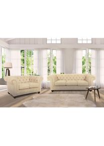 Chesterfield-Sofa »Duc 3-Sitzer« hochwertige Knopfheftung im Rücken, Samtoptik mit changierender Optik , beige , Home Affaire