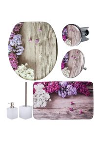 Badaccessoire-Set »Flieder« bestehend aus WC-Sitz, Badteppich, Stöpsel, Seifenspender, WC-Bürste , bunt , Sanilo