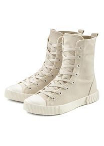 Lascana, Unisex, Lascana Stiefelette im Combat Look, High Top Sneaker, Schn&uuml;rschuh, Textil-Boots, beige, 40, Textilschuhe, Stoffschuhe mit trendiger 
