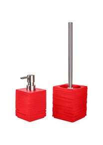 Badaccessoire-Set &raquo;Calero Red&laquo; bestehend aus Seifenspender und WC-B&uuml;rste, geriffelt , rot , Sanilo
