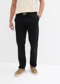 Regular Fit Chinohose mit Komfortbund und G&uuml;rtel Straight in schwarz, Gr&ouml;sse 52, 98% Baumwolle, bonprix