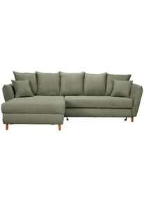 CARRYHOME Ecksofa , Salbeigr&uuml;n , Holz , Eiche , massiv , F&uuml;llung: Schaumstoff,Schaumstoff , L-Form, seitenverkehrt montierbar, Ottomane links , 284x162 cm , Made in EU , Liegefunktion, R&uuml;cken echt , Wohnzimmer, Sofas & Couches, Wohnlandschaften, Ecksofas
