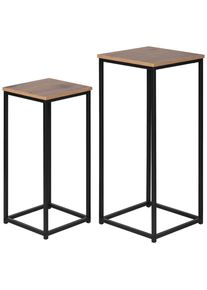 Mid.you Blumentischset , Naturfarben, Schwarz , Metall, Holzwerkstoff , 2-teilig , quadratisch , eckig , 35x30x80 cm , Wohnzimmer, Wohnzimmertische, Blumentische