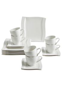 Novel Kaffeeservice , Weiss , Keramik , 18-teilig , Wellen , 220 ml,220 ml , Lfgb , Geschirr, Geschirr-Sets, Kaffeeservice