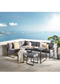 Ambia Garden Dining-Loungeset , Anthrazit, Schwarz , Metall, Glas, Textil , 16-teilig , F&uuml;llung: Schaumstoff,Faserb&auml;llchen , L-Form , 245x172 cm , Tische mit Glasplatte , Gartenm&ouml;bel, Gartengarnituren, Gartenm&ouml;bel-Sets