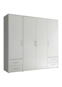 CARRYHOME Drehtürenschrank , Weiss , Kunststoff , 5 Fächer , 4 Schubladen , 206x195x60 cm , in verschiedenen Holzdekoren erhältlich , Schlafzimmer,