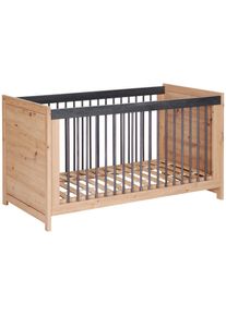 My Baby Lou Gitterbett , Eichefarben, Dunkelgrau , Holz, Holzwerkstoff , Buche , massiv, Sperrholz , 76.5x80x145 cm , zum Juniorbett umbaubar, Lattenrost inklusive, h&ouml;henverstellbar , Baby- und Kinderm&ouml;bel, Babyzimmer, Babybetten, Gitterbetten