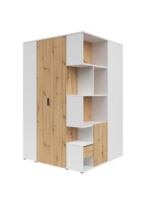 Xora Eckkleiderschrank , Weiss, Eiche Artisan , Holzwerkstoff , 4 F&auml;cher , 3 Schublade(n) Schubladen , 136x216x135 cm , Beim&ouml;bel erh&auml;ltlich , Schlafzimmer, Kleiderschr&auml;nke, Eckschr&auml;nke