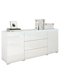 P & B Sideboard , Weiss Hochglanz , Holzwerkstoff , 2 F&auml;cher , 3 Schubladen , kaltweiss , 150x67.9x39.5 cm , FSC , stehend, Beleuchtung , Kleinm&ouml;bel, Kommoden, Sideboards