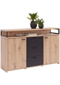 Xora Sideboard , Schwarz, Eichefarben , Holzwerkstoff , 2 F&auml;cher , 3 Schubladen , 134x87.8x38 cm , In verschiedenen Gr&ouml;ssen erh&auml;ltlich , Kleinm&ouml;bel, Kommoden, Sideboards