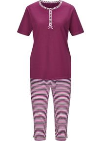 Damen Capri-Schlafanzüge mit Knopfleiste malve + malve-geringelt