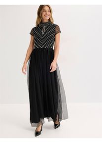 Maxikleid mit Perlenstickerei in schwarz, Grösse 40, bonprix