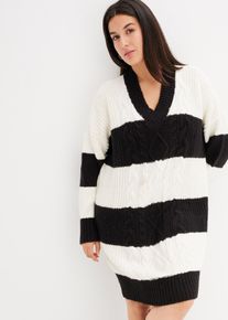 Gestreiftes Strickkleid mit Zopfmuster in schwarz, Gr&ouml;sse 48/50 (XL), bonprix