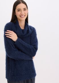 Pull col roul&eacute; en maille poilue en bleu, Taille 48/50 (XL), Couleur/Motif: bleu fonc&eacute;, bonprix