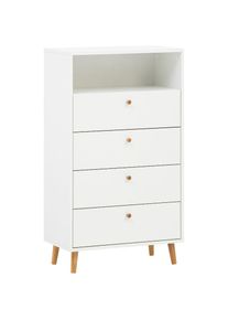 Schildmeyer , Kommode »Bjarne, Breite 60 cm« 4 Schubladen, Griffe und Möbelfüsse aus Massivholz , weiss , 4 Schubladen mit Teilauszug
