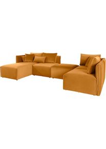 Goodproduct, GOODproduct Wohnlandschaft &raquo;N&ouml;re U-Form&laquo; 5 Teile, in vielen Bezugsqualit&auml;ten und Farben s. auch "N&ouml;re", goldfarben, Struktur fein (100% 