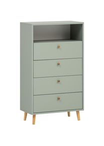 Schildmeyer , Kommode »Bjarne, Breite 60 cm« 4 Schubladen, Griffe und Möbelfüsse aus Massivholz , grün , 4 Schubladen mit Teilauszug