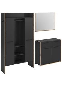 Inosign , Garderoben-Set »MUSTA, 3-teilig: Garderobenschrank, Kommode & Garderobenspiegel« , Masse B/H/T ca.: 215 x 190 x 37 cm