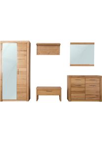 VOGL Möbelfabrik , Garderoben-Set »Toronto« Set, 5 Stk. tlg. , braun , Dielenschrank, Garderobenpaneel, Garderobenbank, Spiegel, Schuhschrank