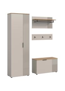 Inosign , Garderoben-Set »EDIL, Breite 155 cm, 4-teilig, Front mit hochwertiger Längstfräsung« Set, best. aus: Hochschrank, Sitzbank, Paneel &...