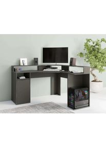 Eckschreibtisch »Omaha« Gamingtisch mit Tür, Towerfach und Monitorablage, Breite 139 cm , grau , Home Affaire