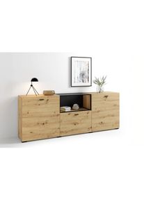 ByLiving , Sideboard »Frame« 1 Stk. tlg. moderne Kommode mit Metalleinsatz und Glasplatte, 200cm breit. , Die stilvolle Kombination aus warmer...