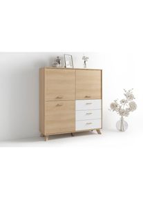 ByLiving , Highboard »Bastian« 1 Stk. tlg. mit massiven Holzfüssen und Griffen, natürlicher Eichenlook, 120cm , Die moderne Kombination des...