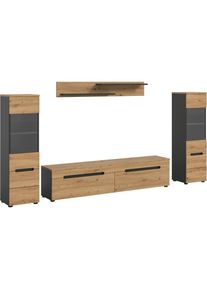 Inosign Wohnwand »REHAT, TOPSELLER!, 4-teilig, wahlweise stehend und hängend montierbar« Set bestehend aus: 2x Vitrine, Lowboard und Wandboard, 3 Stk. tlg....