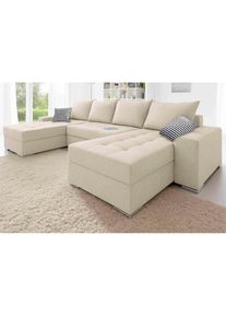 Wohnlandschaft »Josy XL U-Form, Breite: 313 cm« mit Bettfunktion, Bettkasten & 2 Zierkissen, Federkern , Collection AB