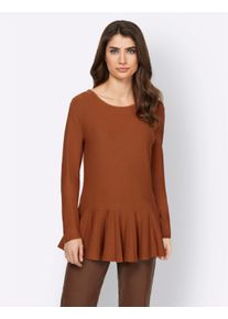 Heine Witt Damen Rundhalspullover mit Schösschen, cognac, Größe 46, 70% Viskose, 30% Polyamid