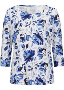 Damen 3/4-Arm-Shirt mit floralem Dessin weiss-marine-bedruckt