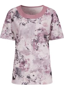 Damen Kurzarmshirt mit einfarbiger Blende mauve-steingrau-bedruckt