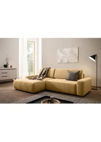 Home Affaire Ecksofa »TORGE (264cm), Schlafsofa in Cord, Samtvelours o Struktur fein, L-Form« Schlaffunktion, Bettkasten, Liegefläche: 125/210 cm , gelb , Home...