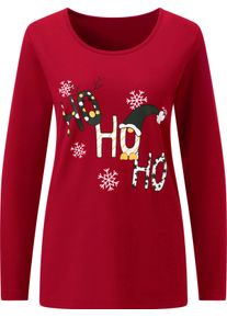 Damen Langarmshirt mit Weihnachts-Motiv rot-weiss