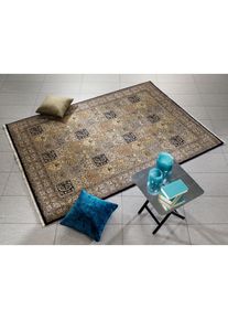 OCI Die Teppichmarke, OCI DIE TEPPICHMARKE Orientteppich &raquo;Vasuki&laquo; rechteckig 4 mm H&ouml;he hochwertig handgekn&uuml;pft, mit Fransen, Wohnzimmer, blau, Seide, 