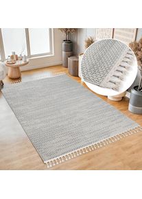 Teppich »Mads« rechteckig 6 mm Höhe Boho, Woll-Look, Hoch-Tief-Struktur, In- und Outdoor geeignet, Fransen , beige , my home , Obermaterial: 100%...