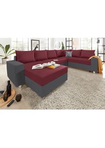 Wohnlandschaft »Paris U-Form« mit Federkern, wahlweise mit Bettfunktion und Bettkasten , lila , Collection AB