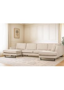 Home Affaire, Home Affaire Wohnlandschaft &raquo;Pinto, 350 cm, U-Form, XXL, mit Ottomanen&laquo; Cord, Chenille, Lederoptik, mit Keder, Metallf&uuml;sse, 