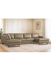 Home Affaire, Home Affaire Wohnlandschaft &raquo;Pinto, 350 cm, U-Form, XXL, mit Ottomanen&laquo; Cord, Chenille, Lederoptik, mit Keder, Metallf&uuml;sse, 