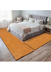 Hochflor-Bettumrandung »My Shaggy« Höhe 37 mm 3 Stk. tlg. Shaggy, Uni-Farben, leicht glänzend, extra flauschig, Läufer-Set , goldfarben , MyFlair...