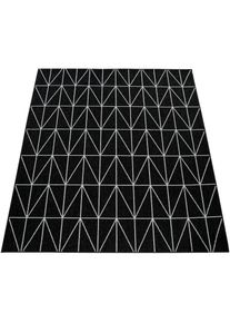 Teppich »Brugge 224« rechteckig 4 mm Höhe Flachgewebe, modernes gemetrisches Muster, In- und Outdoor geeignet , schwarz , Paco Home , Obermaterial:...
