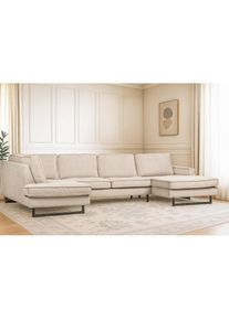Home Affaire, Home Affaire Wohnlandschaft &raquo;Pinto, 350 cm, U-Form, XXL, mit Ottomanen&laquo; Cord, Chenille, Lederoptik, mit Keder, Metallf&uuml;sse, 
