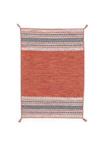 CarpetFine Teppich »Kelim Azizi, auch als Läufer erhältlich« rechteckig 5 mm Höhe handgewebt, Baumwolle, Wendeteppich mit Fransen, Fleckerl, Wohnzimmer ,...