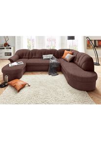 DOMO collection Wohnlandschaft »Elva, zeitloses Design, elegante Rückensteppung, Breite 293cm, U-Form« wahlweise mit Bettfunktion und Federkern , braun , DOMO...