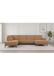 Wohnlandschaft »XXL Sofa Oland, Struktur, Flachgewebe, Luxus-Microfaser, Boucle« U-Form, 345 cm, Wellenunterfederung, Skandi-Design, Metallfüsse ,...