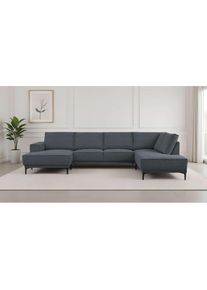 Wohnlandschaft »XXL Sofa Oland, Struktur, Flachgewebe, Luxus-Microfaser, Boucle« U-Form, 345 cm, Wellenunterfederung, Skandi-Design, Metallfüsse ,...