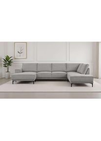 Wohnlandschaft »XXL Sofa Oland, Struktur, Flachgewebe, Luxus-Microfaser, Boucle« U-Form, 345 cm, Wellenunterfederung, Skandi-Design, Metallfüsse ,...